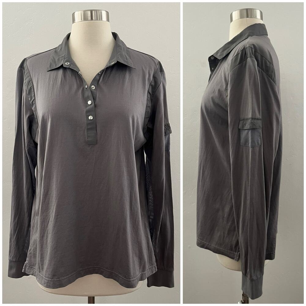SanSoleil Top Women's Large Gray Long Sleeve Polo Breathable Mesh Outdoors Golf